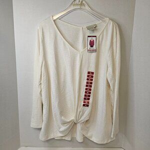Status By Chenault Twist Knot Front Cream Women Top Blouse Size XL